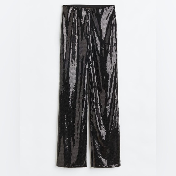 H&M Black sequin wide leg pants, lined. Women’s sz 18 - Picture 5 of 9